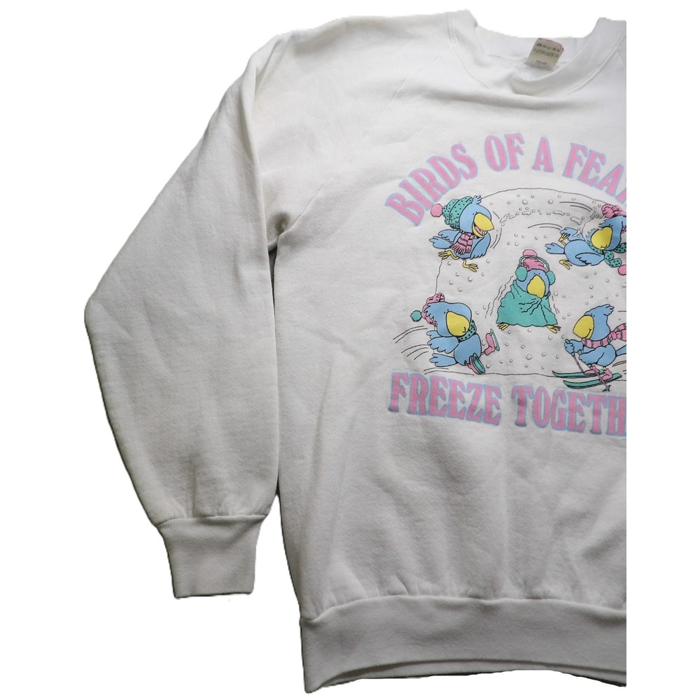 VTG 80s Fruit Of The Loom Birds Of A Feather Crewneck Sweatshirt White Large USA - Picture 11 of 16